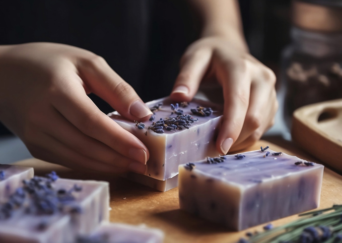 making lavender soap